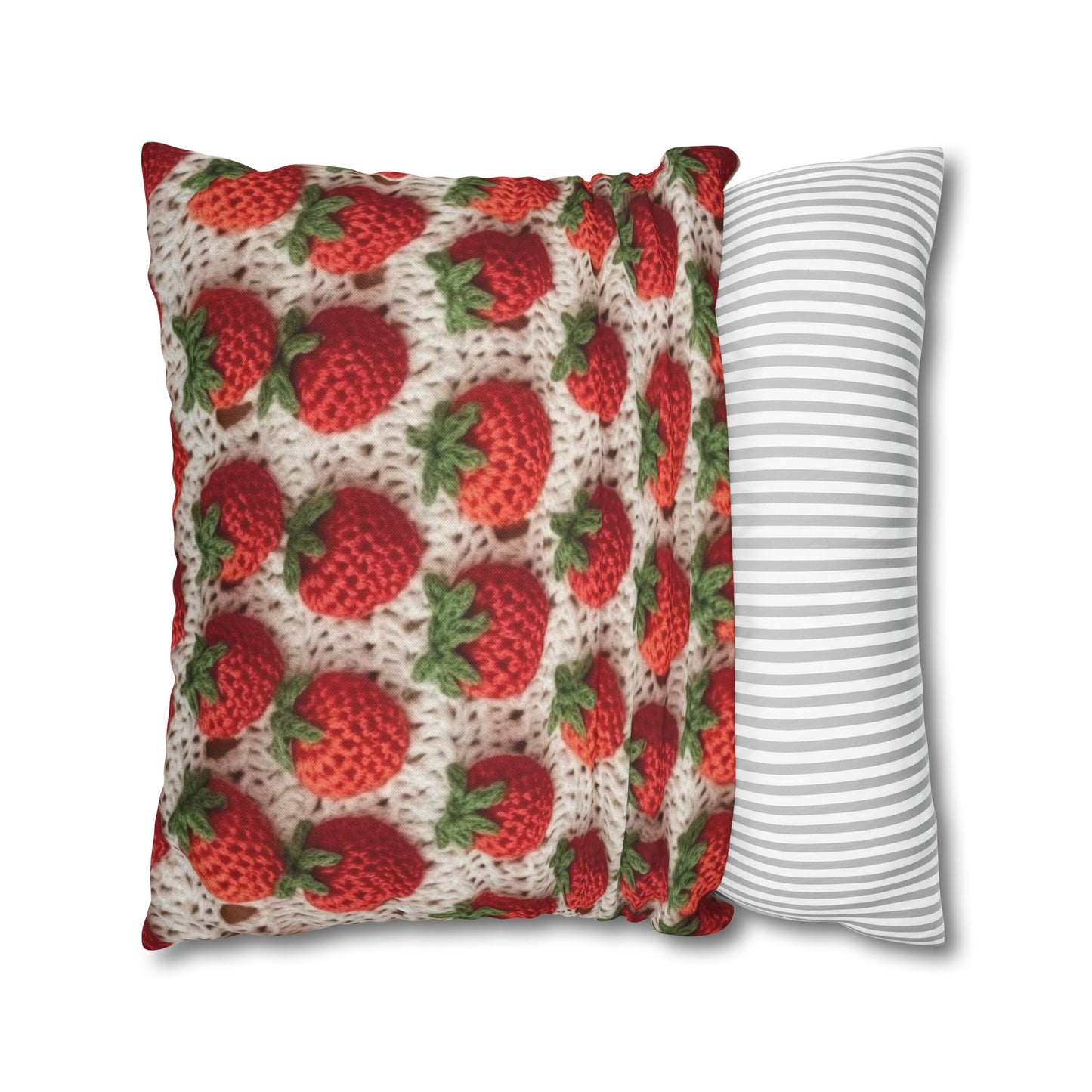 Strawberry Traditional Japanese, Crochet Craft, Fruit Design, Red Berry Pattern - Spun Polyester Square Pillow Case