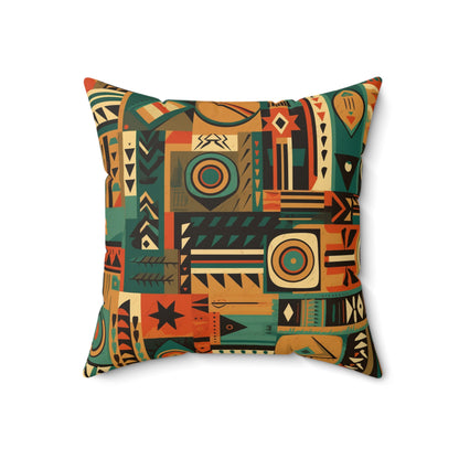 Earthy Tones Geometric Tribal-Inspired Pattern Design Spun Polyester Square Pillow