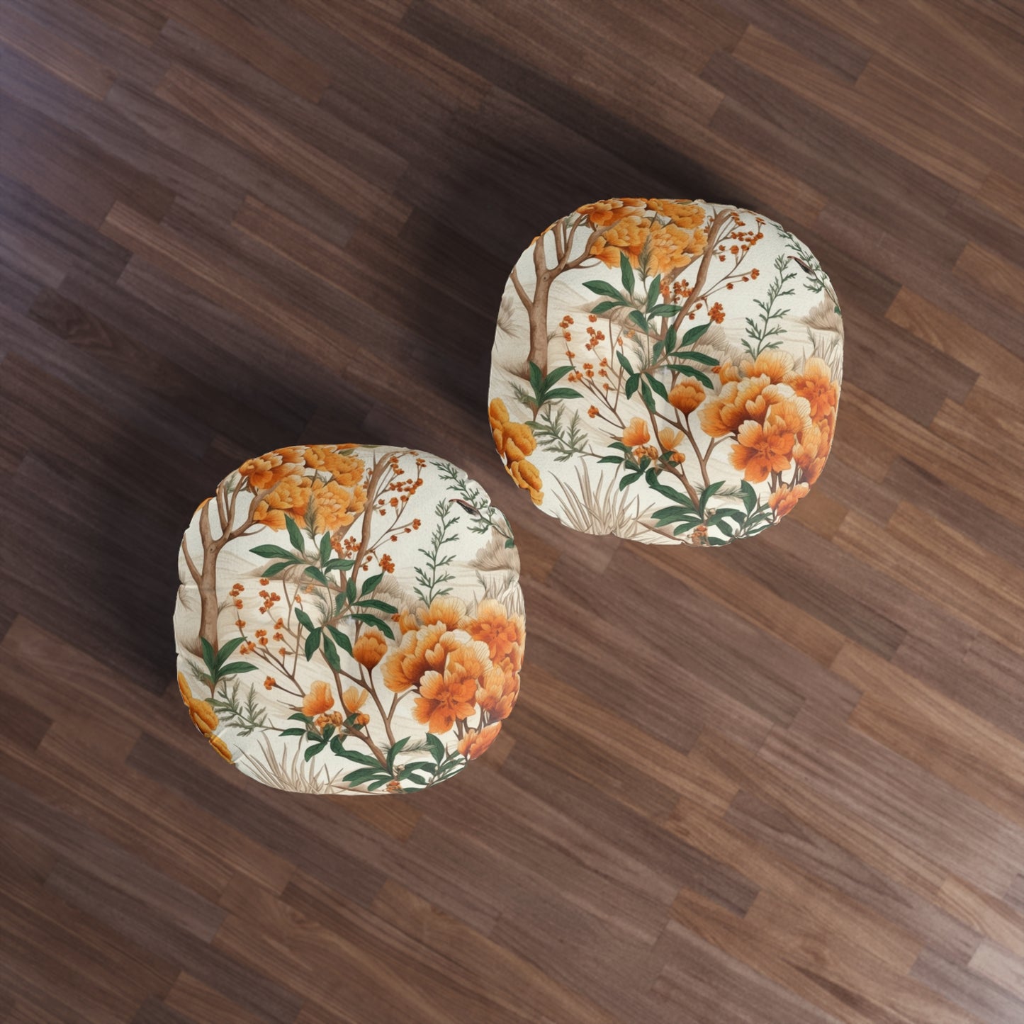 Four Seasons Beauty: Spring, Summer, Autumn & Winter Design Tufted Floor Pillow, Round