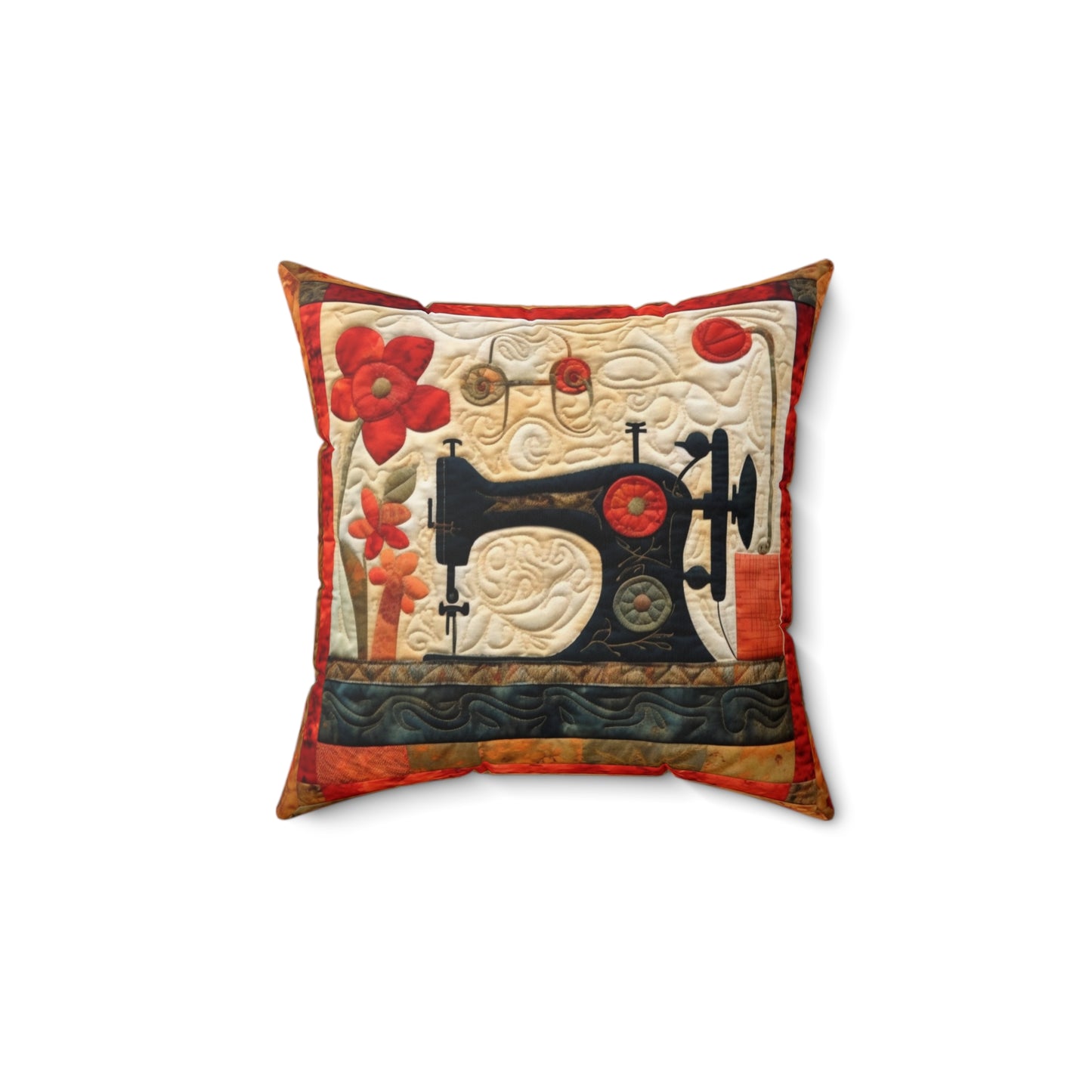 Sewing Machine Quilt: A Crafted Design Homage to Stitching - Spun Polyester Square Pillow