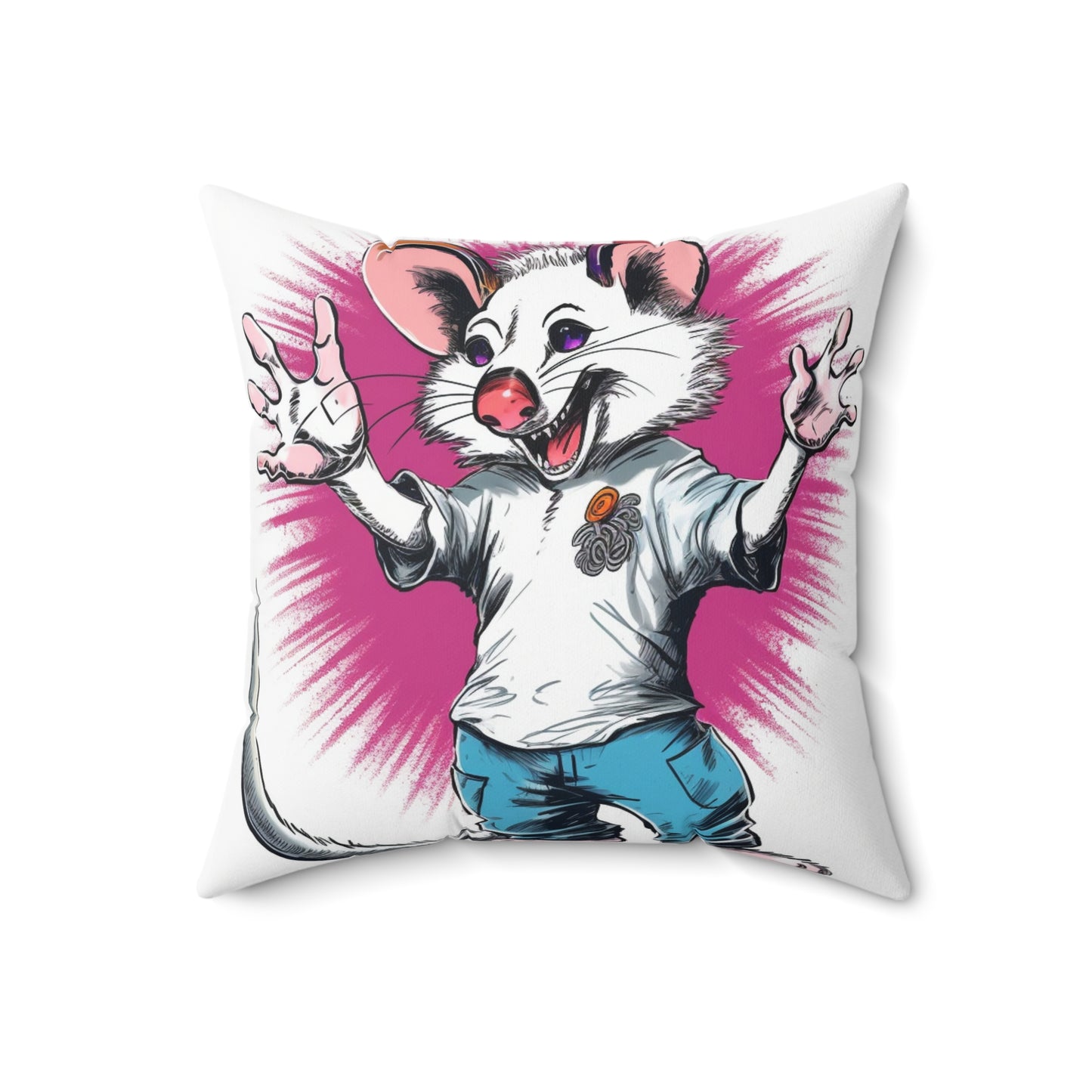 Energetic Possum Retro Art Funky Spun Polyester Square Pillow