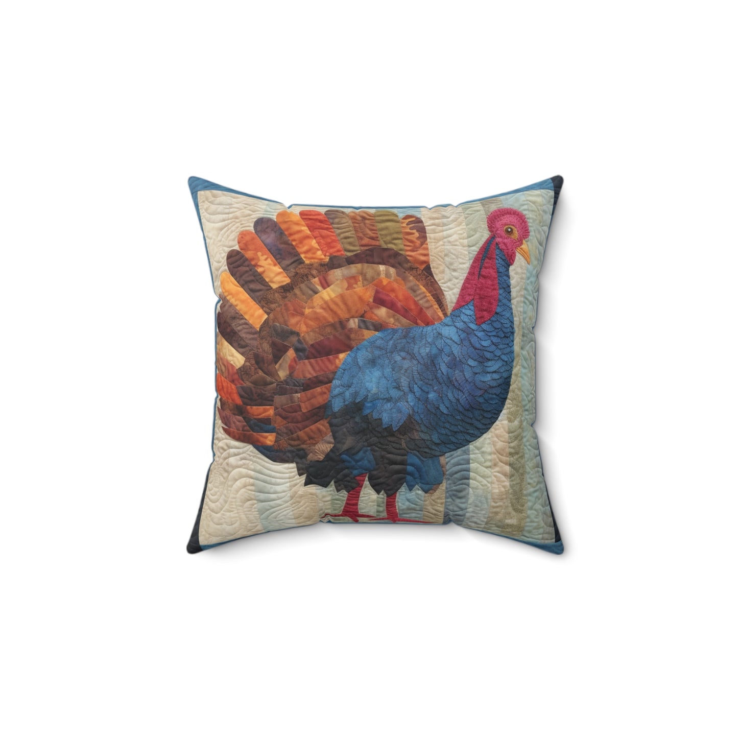 Thanksgiving Harvest Quilt: Festive Turkey Design for Holiday Season - Spun Polyester Square Pillow