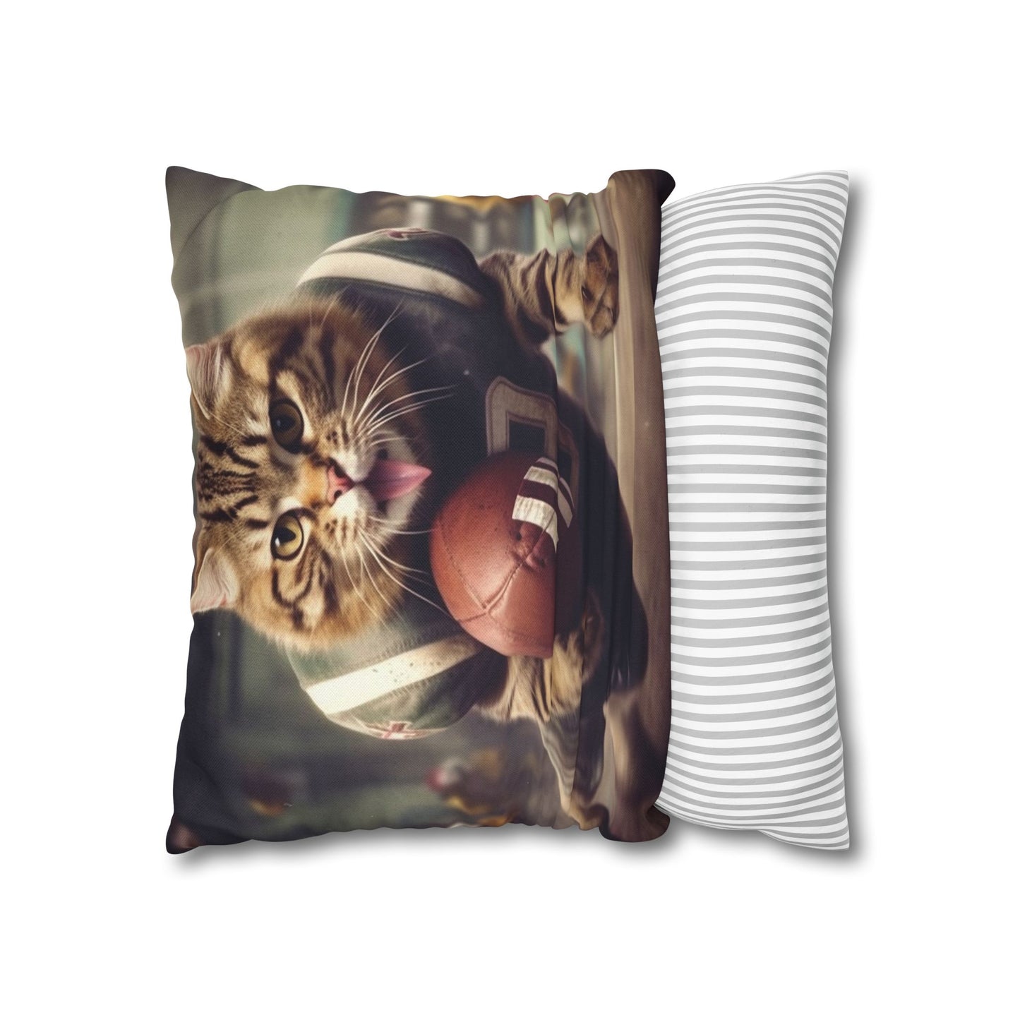 Football Field Felines: Kitty Cats in Sport Tackling Scoring Game Position - Spun Polyester Square Pillow Case