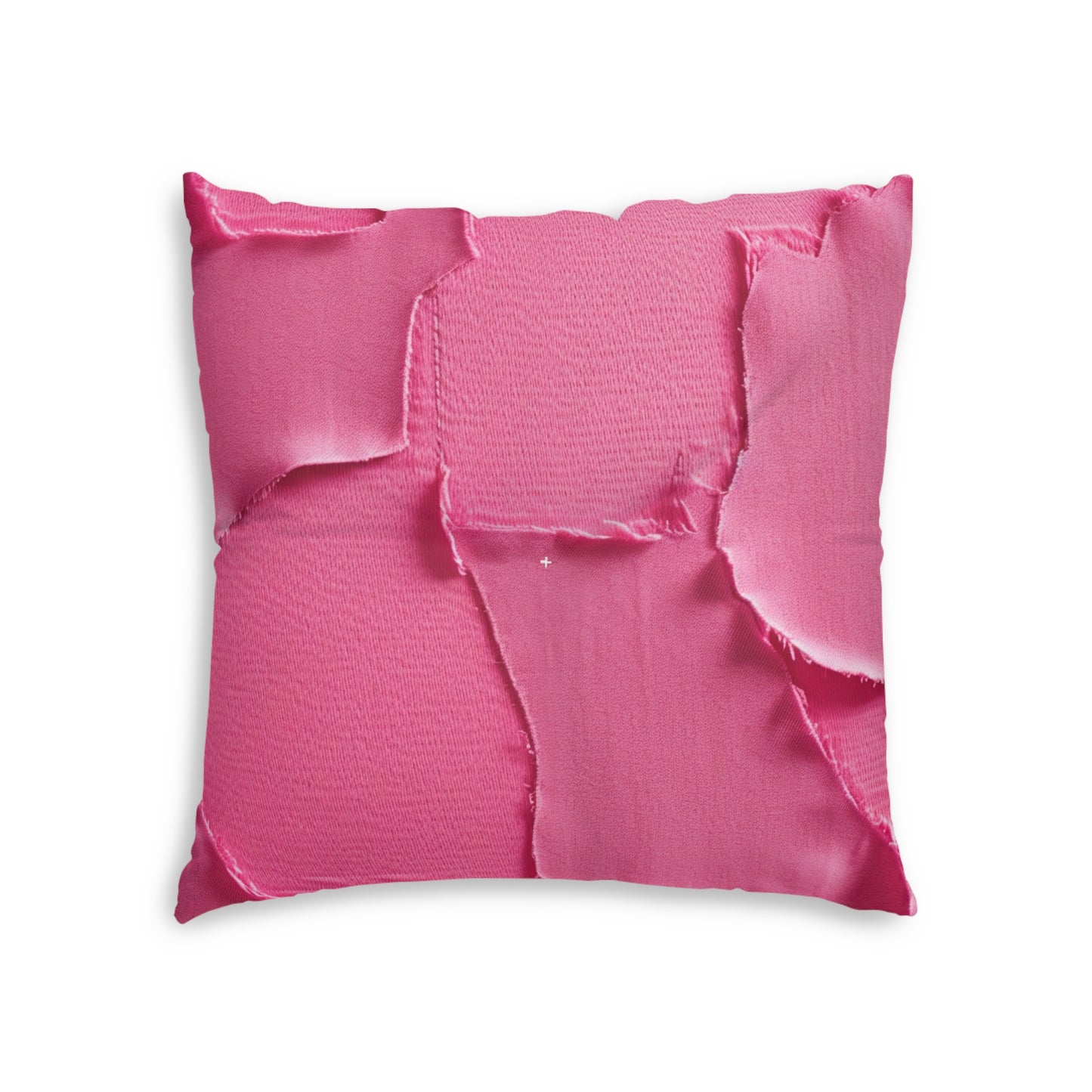 Distressed Neon Pink: Edgy, Ripped Denim-Inspired Doll Fabric - Tufted Floor Pillow, Square