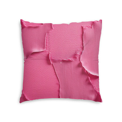 Distressed Neon Pink: Edgy, Ripped Denim-Inspired Doll Fabric - Tufted Floor Pillow, Square