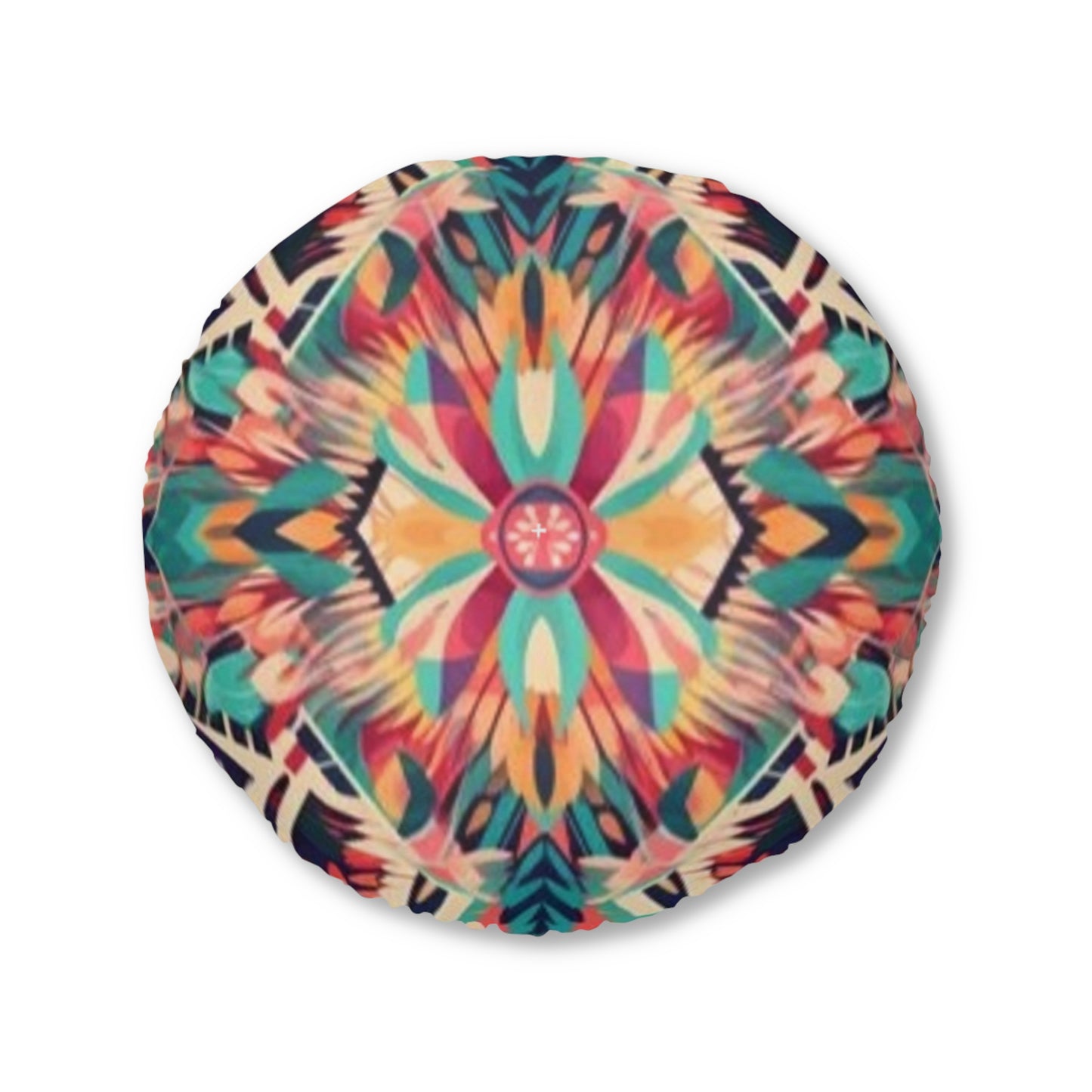 Boho Vibes: Handmade Summer Bohemian Print Pattern Artwork Tufted Floor Pillow, Round