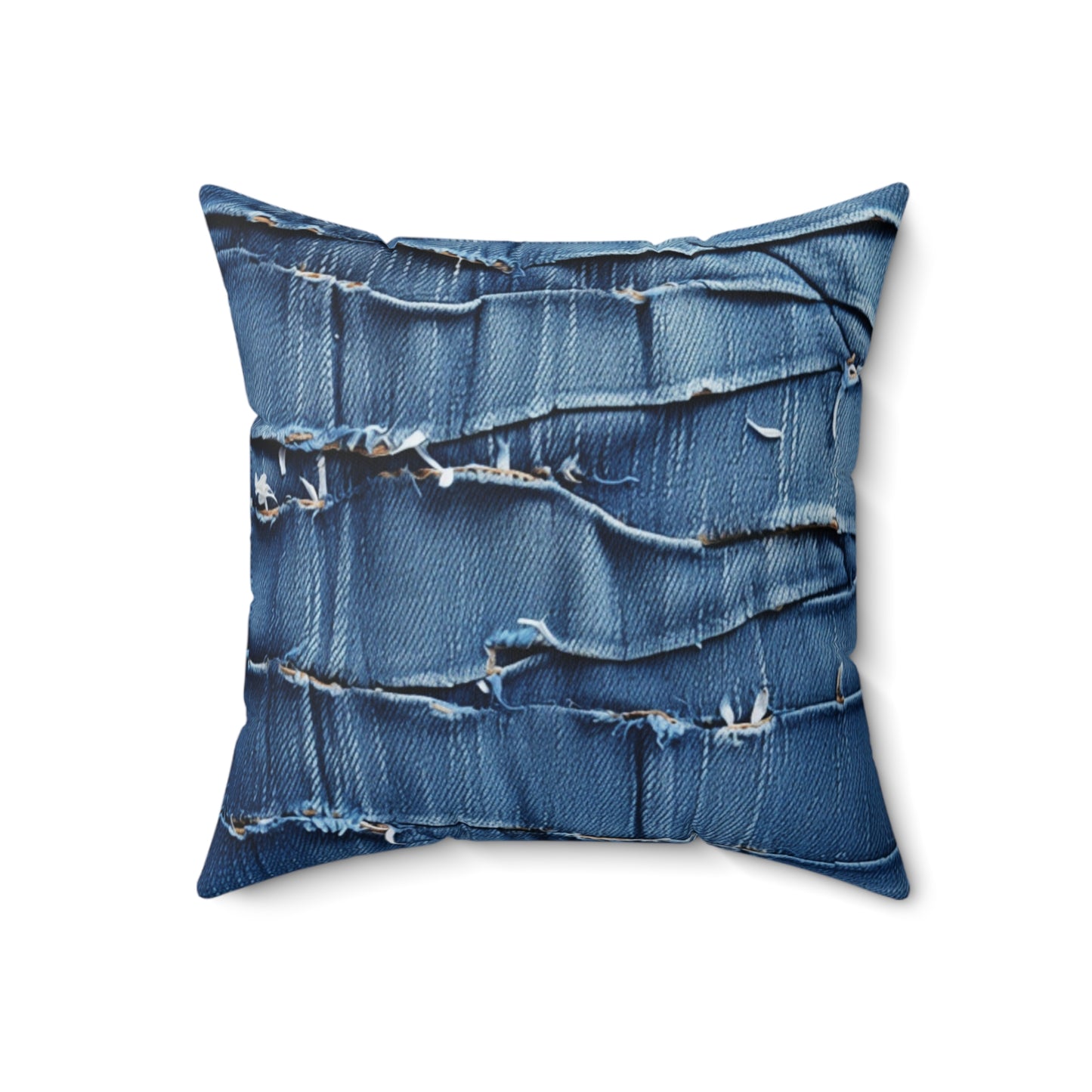 Midnight Blue Distressed Denim: Rugged, Torn & Stylish Design - Spun Polyester Square Pillow