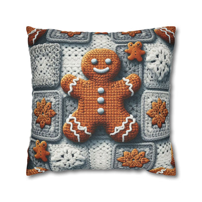 Festive Gingerbread Charm: Christmas Crochet Amigurumi with Granny Squares and Snowflake Accents - Spun Polyester Square Pillow Case