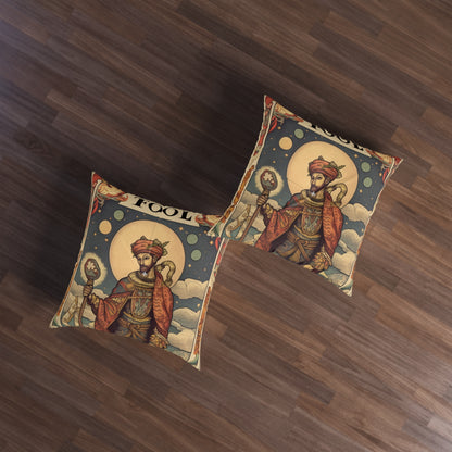 Expressive Tarot - 'The Fool' Card Artistic Reading Symbol - Tufted Floor Pillow, Square