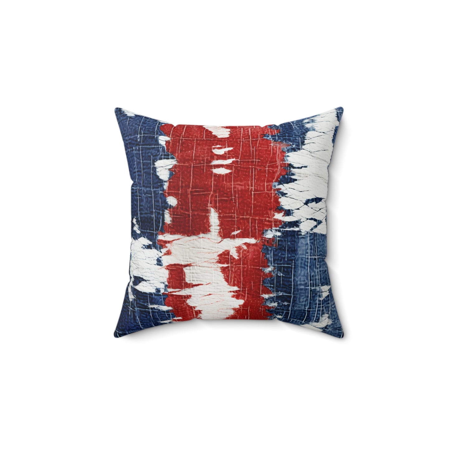 Patriotic Red, White & Blue: Distressed Denim-Style, Torn Fabric - Spun Polyester Square Pillow