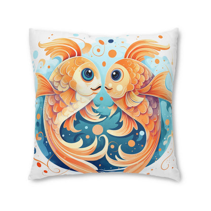 Charming Cartoon Fish Pisces - Dreamy Zodiac Illustration - Tufted Floor Pillow, Square