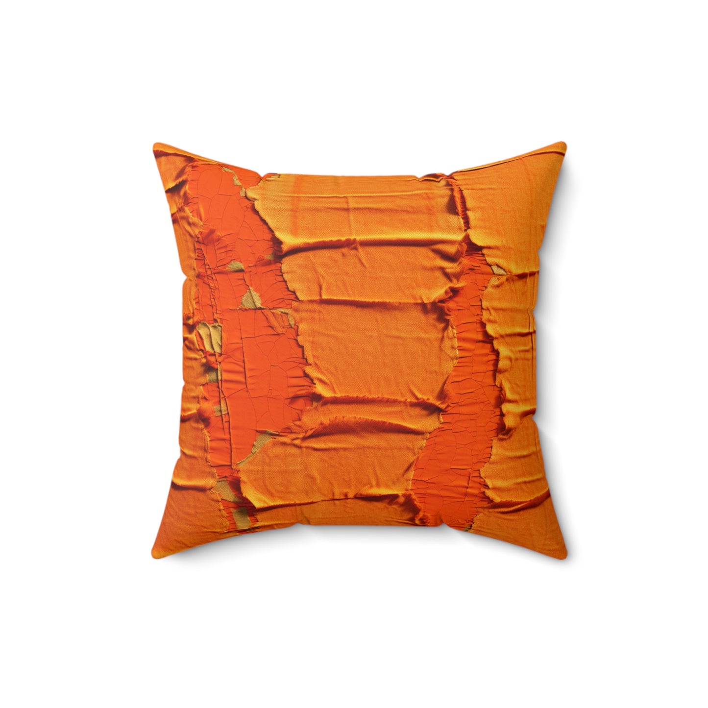 Fiery Citrus Orange: Edgy Distressed, Denim-Inspired Fabric - Spun Polyester Square Pillow