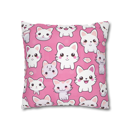 Adorable Cartoon-Style Anime Kitten, Cat, Kitty Pattern - Cute and Colorful - Spun Polyester Square Pillow Case