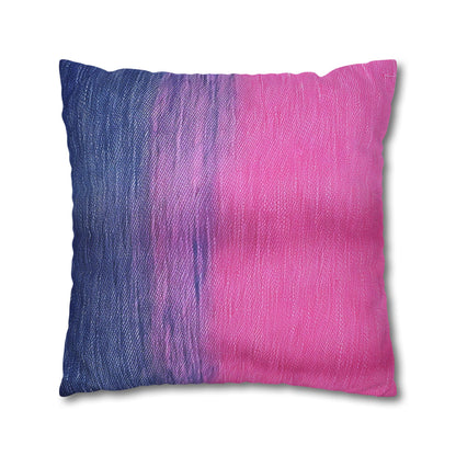 Dual Delight: Half-and-Half Pink & Blue Denim Daydream - Spun Polyester Square Pillow Case