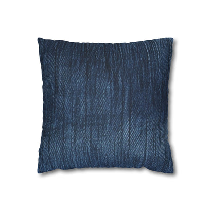 Indigo Splash: Washed Denim Reverie in Deep Blue - Spun Polyester Square Pillow Case