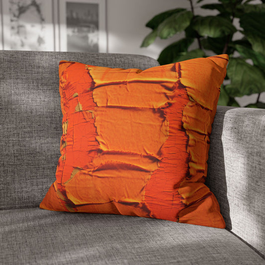 Fiery Citrus Orange: Edgy Distressed, Denim-Inspired Fabric - Spun Polyester Square Pillow Case