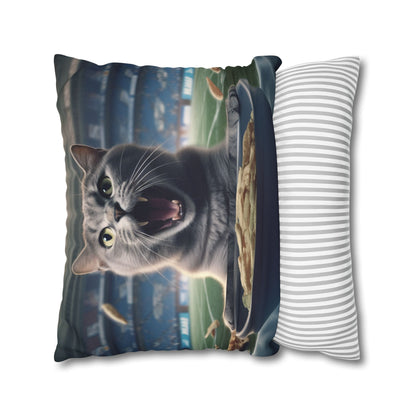 Halftime Football Feline: Screaming Sports Fan Cat Stadium Food Kitten - Spun Polyester Square Pillow Case