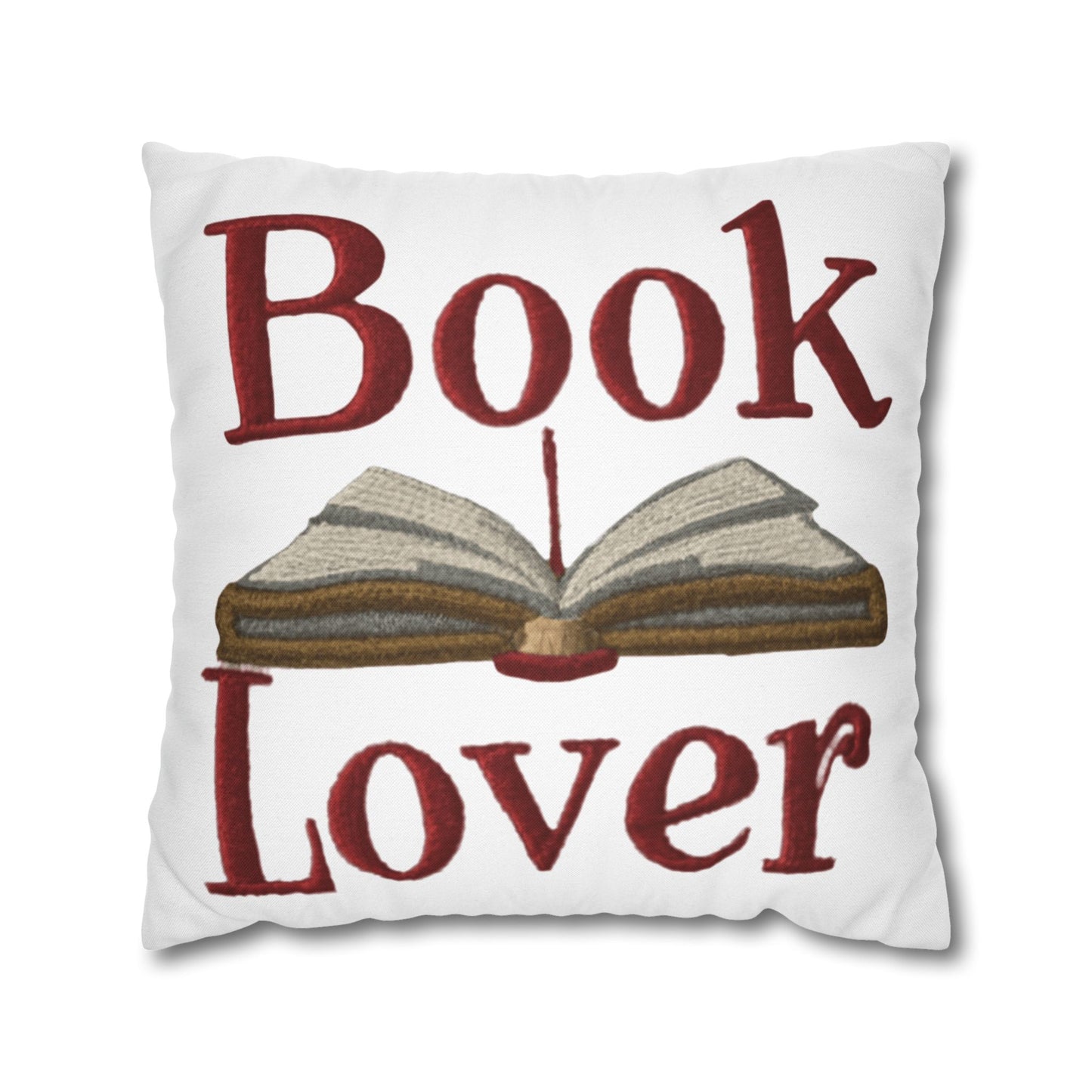 Open Book Embroidery Art: Book Lover Text for Avid Readers - Spun Polyester Square Pillow Case