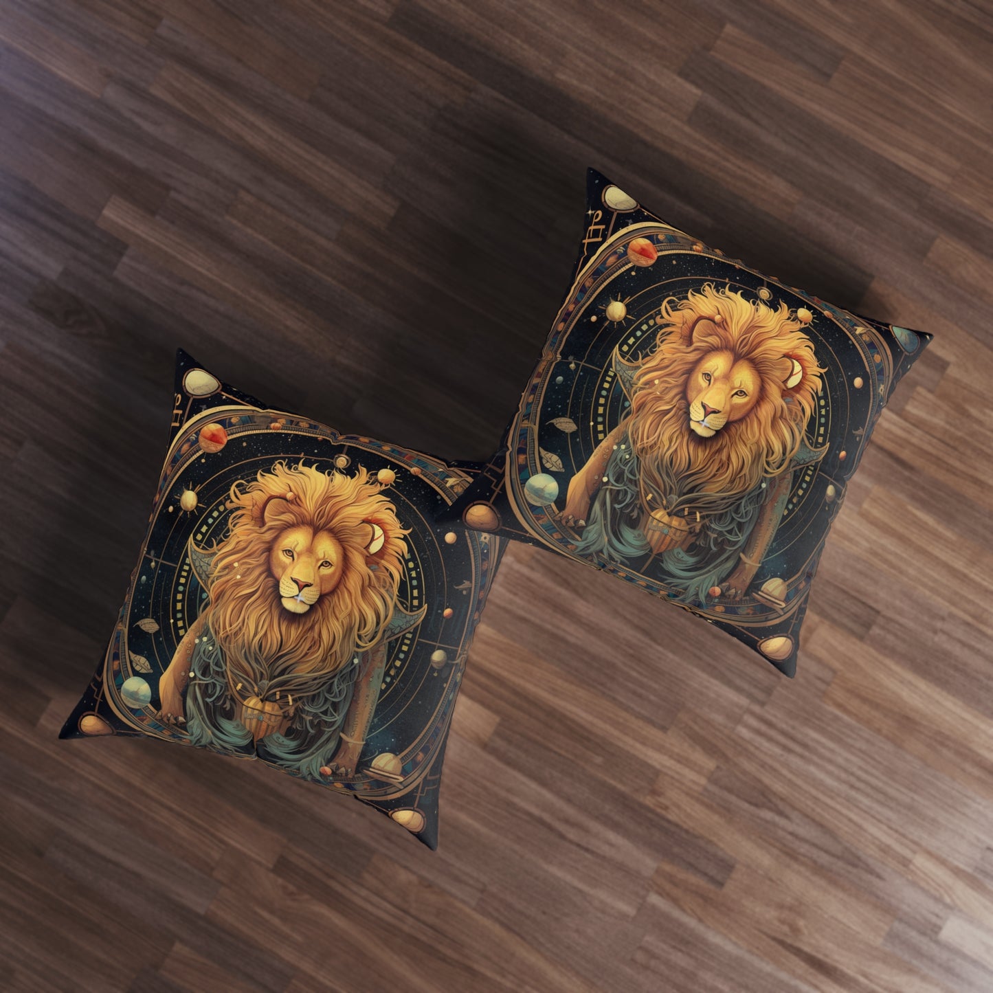 Astrological Leo Sign - Vibrant Cosmic Zodiac Astrology - Tufted Floor Pillow, Square