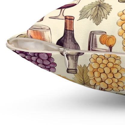 Wine Lovers Theme: Varieties of Wine, Grapes & Vineyards Design Spun Polyester Square Pillow