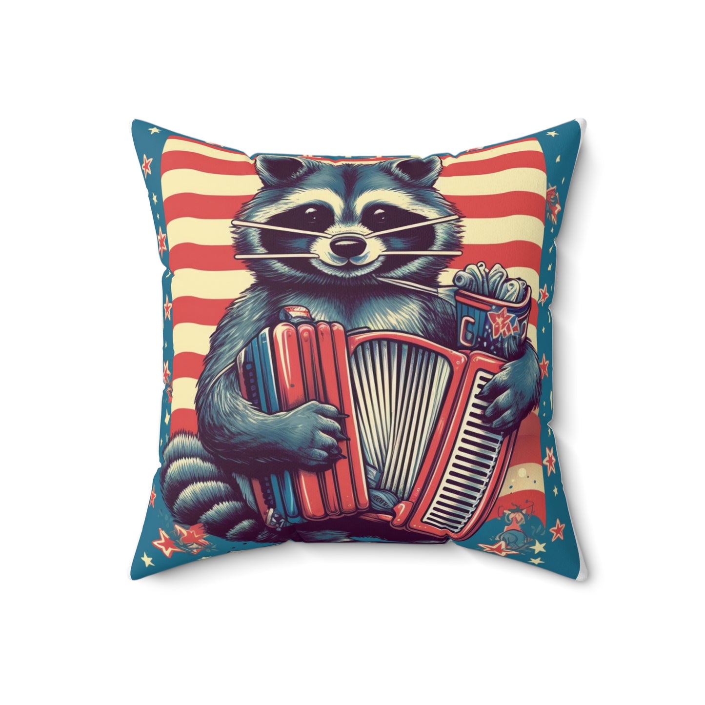 Raccoon Accordion Musician Furry Animal Graphic Spun Polyester Square Pillow