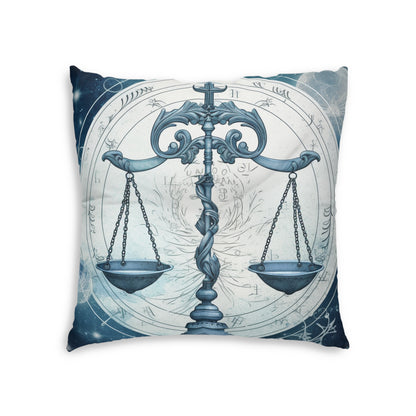 Blue Tones Libra Zodiac Cosmic Astro - Balance Scale & Symbols - Tufted Floor Pillow, Square