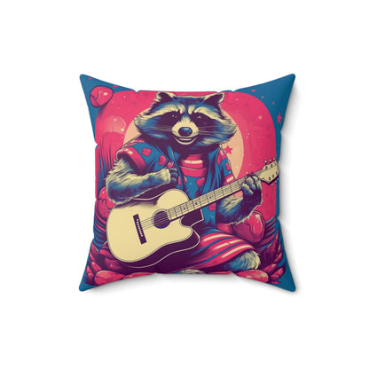 Acoustic Guitar Raccoon Art - Furry Animal Rock Classic Spun Polyester Square Pillow