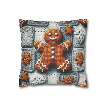 Festive Gingerbread Charm: Christmas Crochet Amigurumi with Granny Squares and Snowflake Accents - Spun Polyester Square Pillow Case