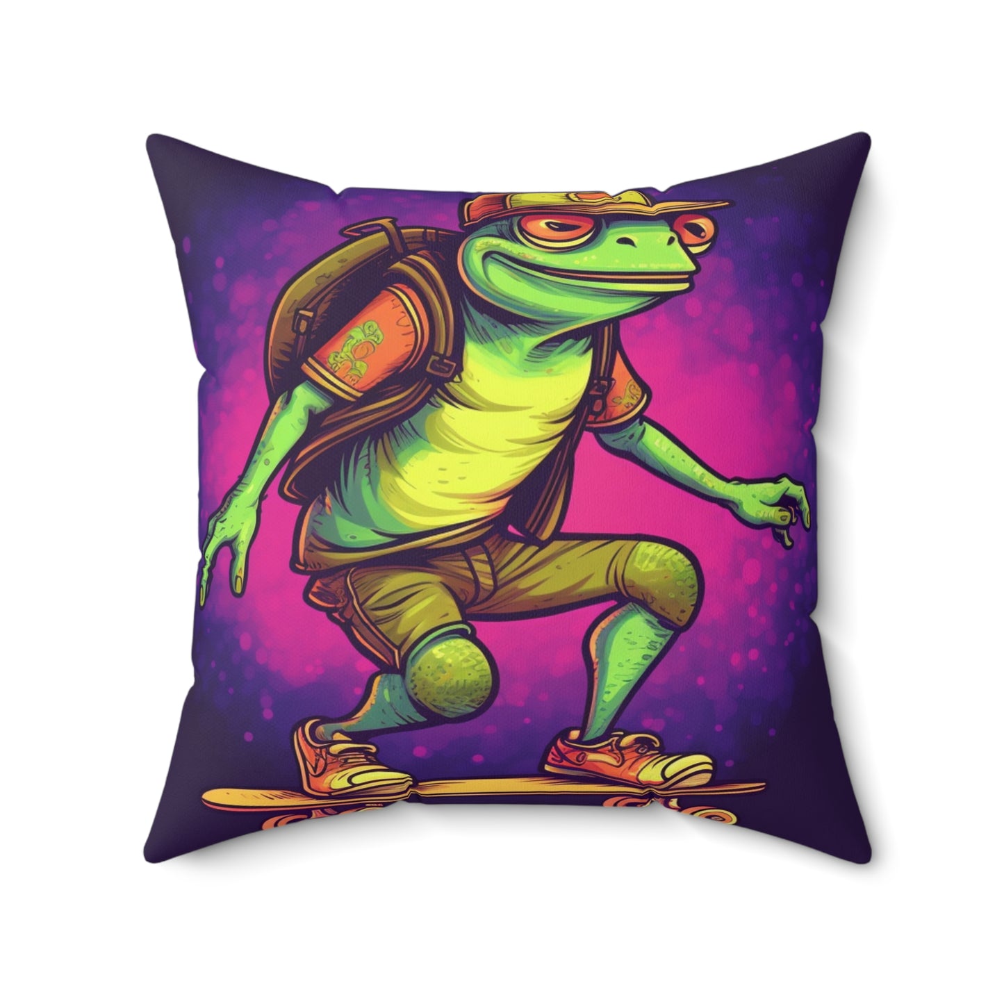 Frog Skateboarder Galactic Anime Hip Hop Spun Polyester Square Pillow