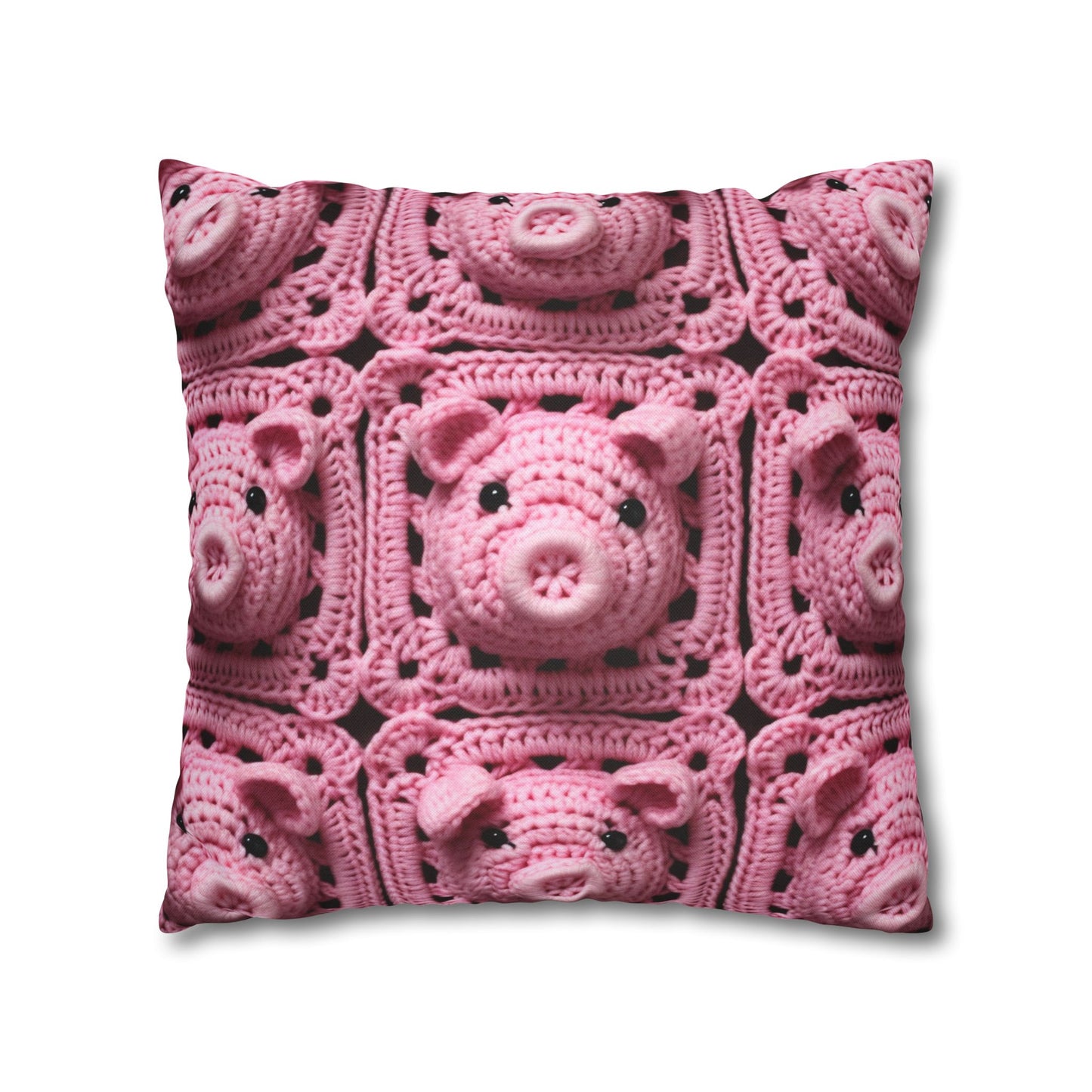 Crochet Pig Farm Animal Pink Snout Piggy Pattern - Spun Polyester Square Pillow Case