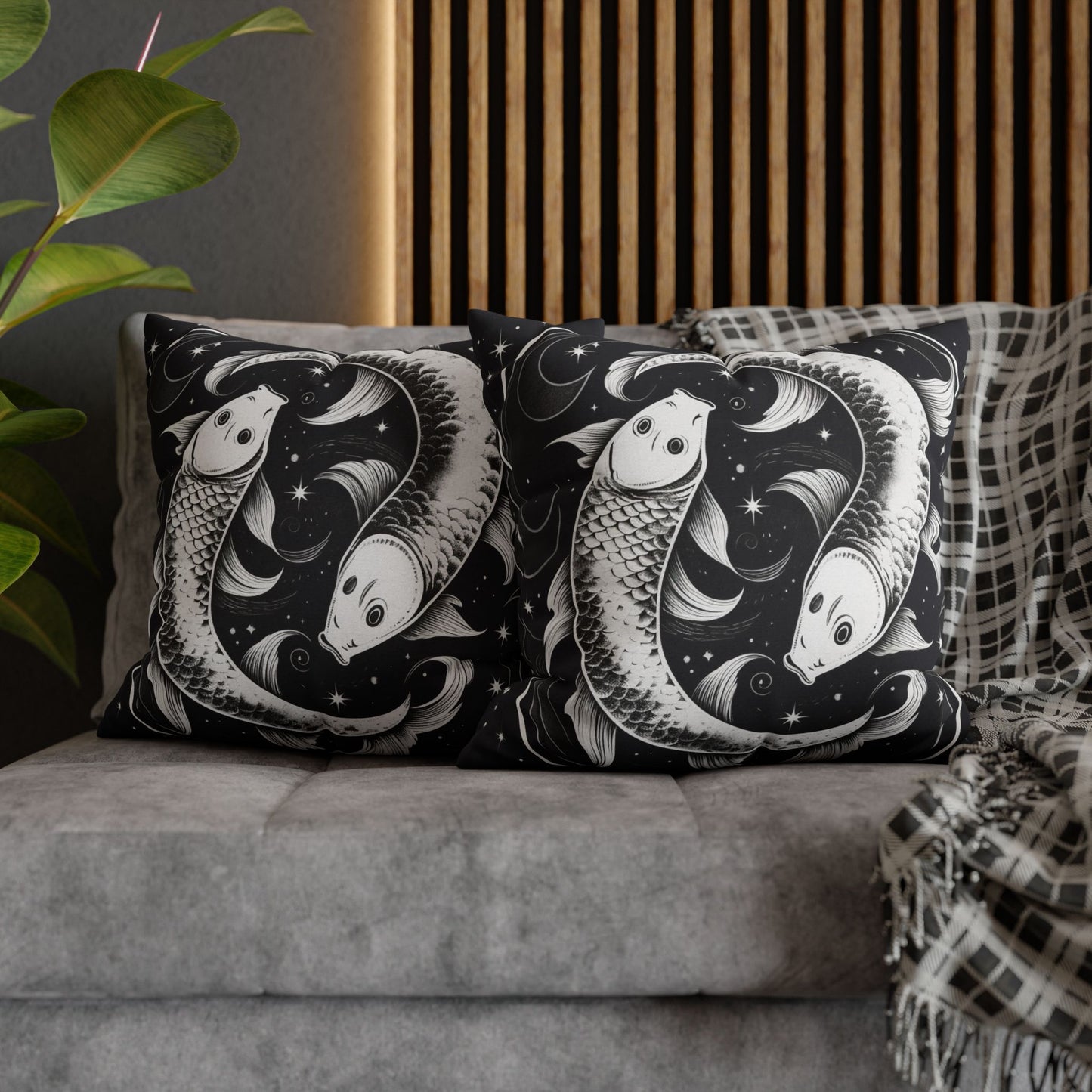 Pisces Zodiac Sign Polyester Square Pillow Case, Double Sided Design