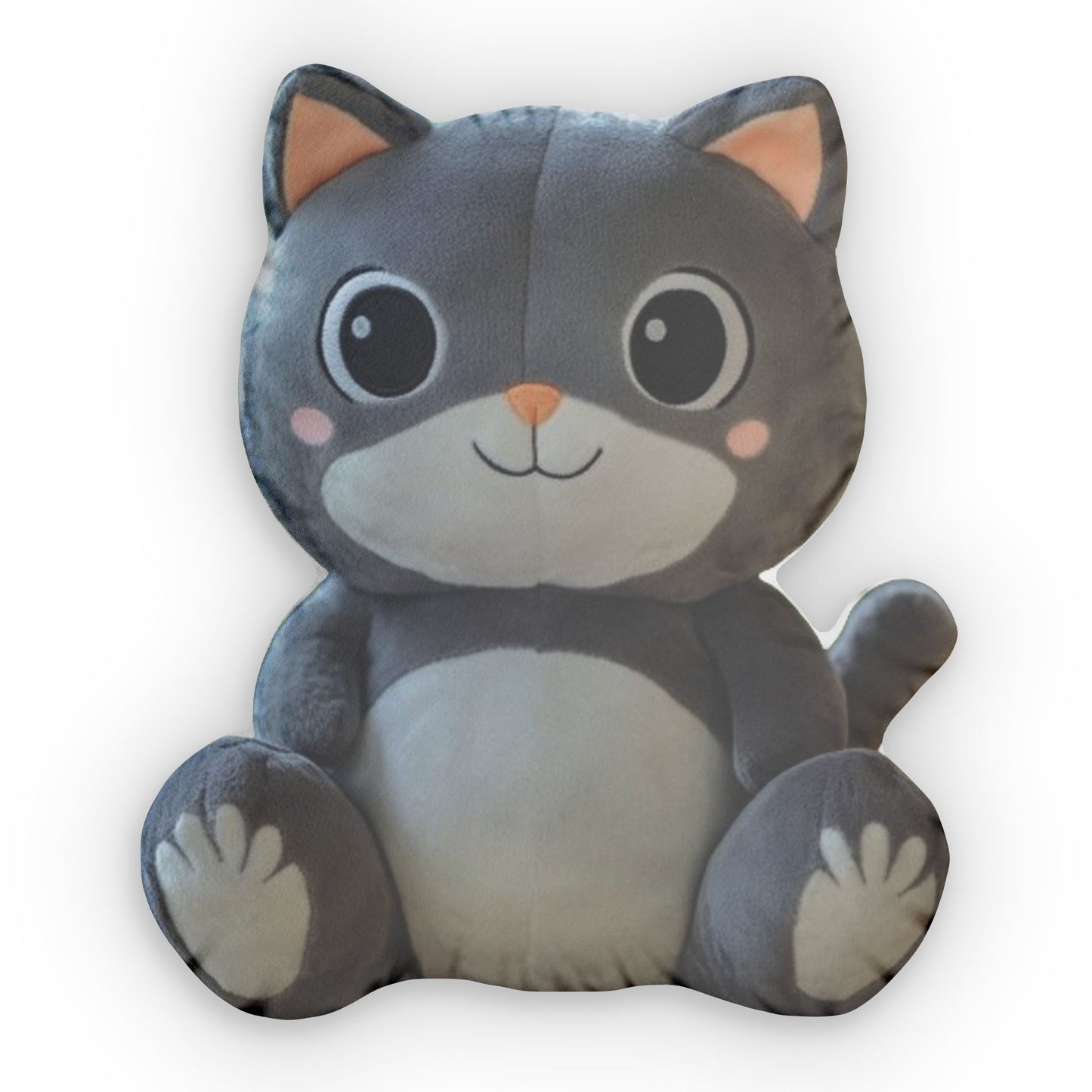 Grey Cat Plush. Stuffed Animal, Shaped Pillow