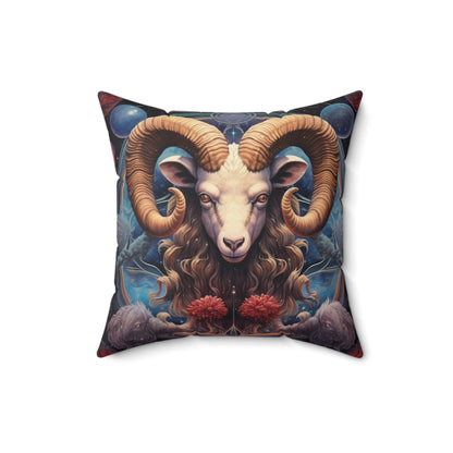 Aries Zodiac Ram - Vibrant Astrological Sign Cosmic Space Symbol - Spun Polyester Square Pillow