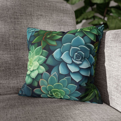 Minimalist Succulent Array - Vibrant Botanical Pattern Spun Polyester Square Pillow Case