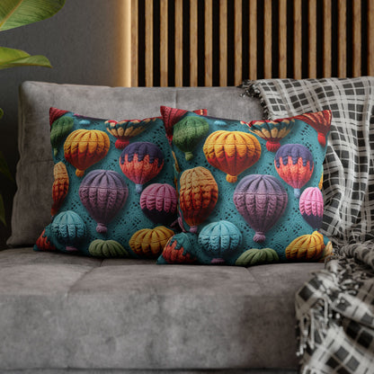 Crochet Hot Air Balloons Sky Travel Transport Scenic Style - Spun Polyester Square Pillow Case