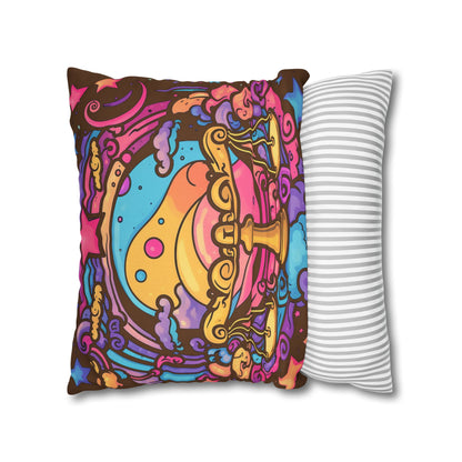 Cosmic Libra - Trippy Psychedelic Cartoon Art Zodiac Sign - Spun Polyester Square Pillow Case