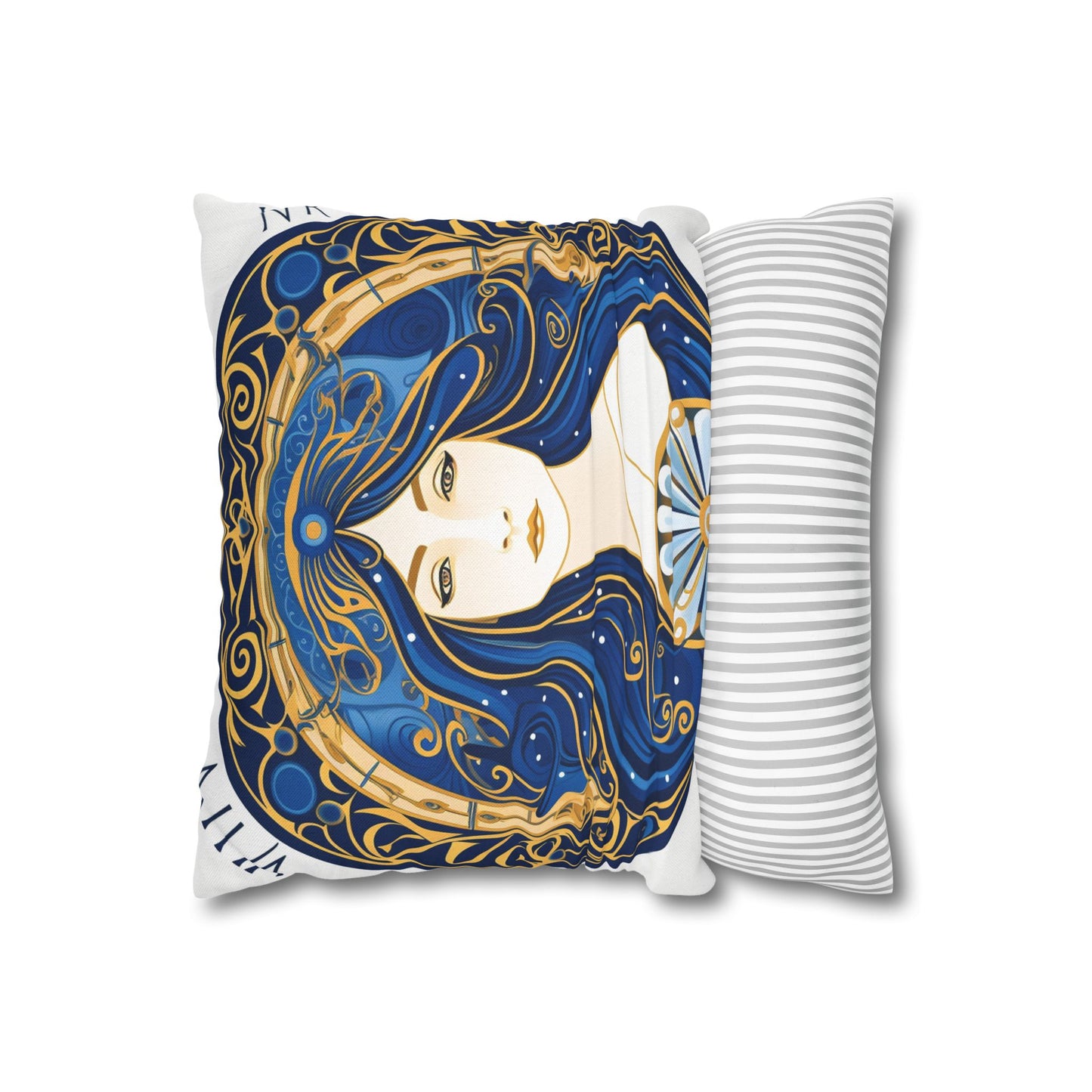 Virgo Zodiac Circular Symmetry in Gold Royal Blue - Spun Polyester Square Pillow Case