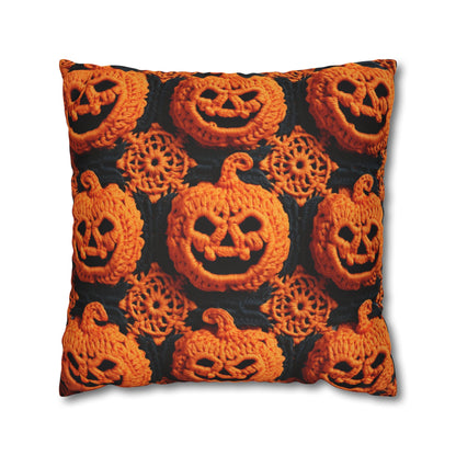 Halloween Crochet Pumpkin Scary Horror Festive Holiday Pattern - Spun Polyester Square Pillow Case