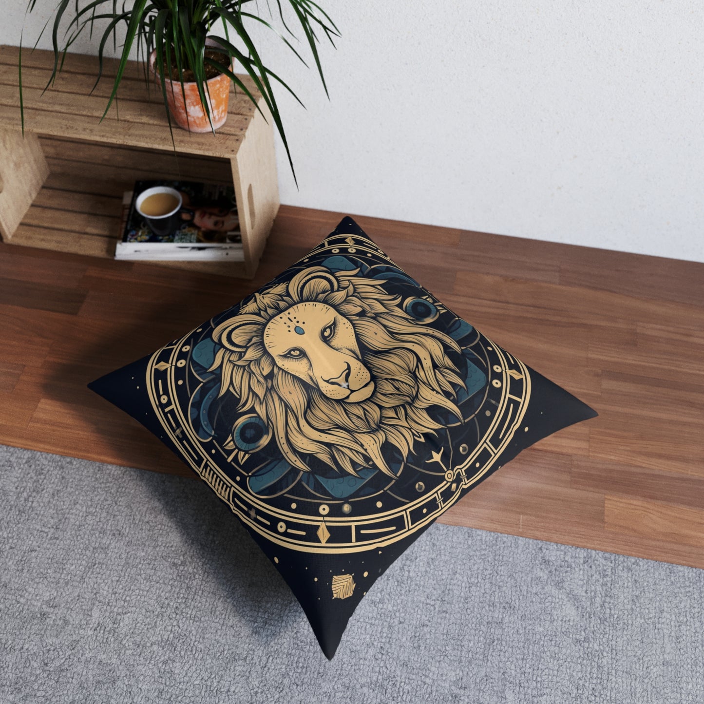 Leo Zodiac Sign - Mystic Circle Astrology Art Cosmic constellation - Tufted Floor Pillow, Square