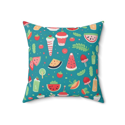 Quirky Summer Food Watermelon Ice Cream Cocktail Pattern Spun Polyester Square Pillow