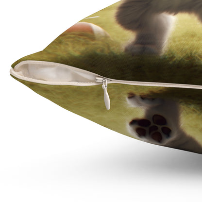 Football Kitty Fantasy: Feline Cat American Sport Quarterback - Spun Polyester Square Pillow