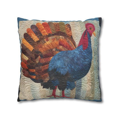 Thanksgiving Harvest Quilt: Festive Turkey Design for Holiday Season - Spun Polyester Square Pillow Case