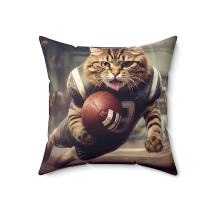 Football Field Felines: Kitty Cats in Sport Tackling Scoring Game Position - Spun Polyester Square Pillow