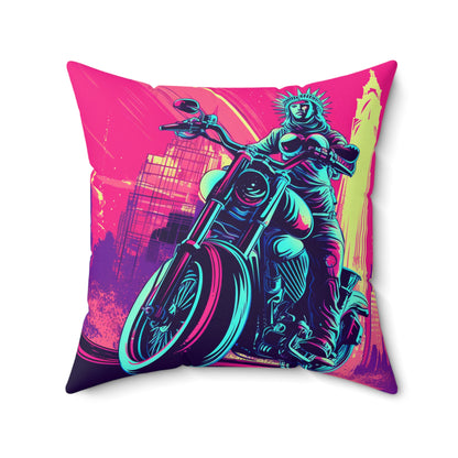 Statue of Liberty Motorcycle Biker USA Style Spun Polyester Square Pillow