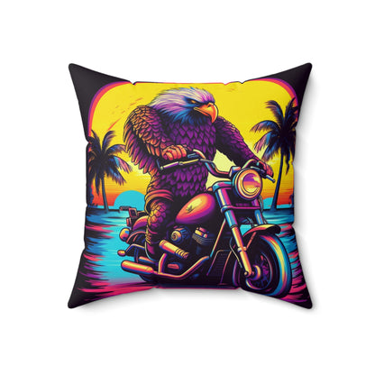 Rider Motorcycle American Bald Eagle Flyer US Graphic Spun Polyester Square Pillow