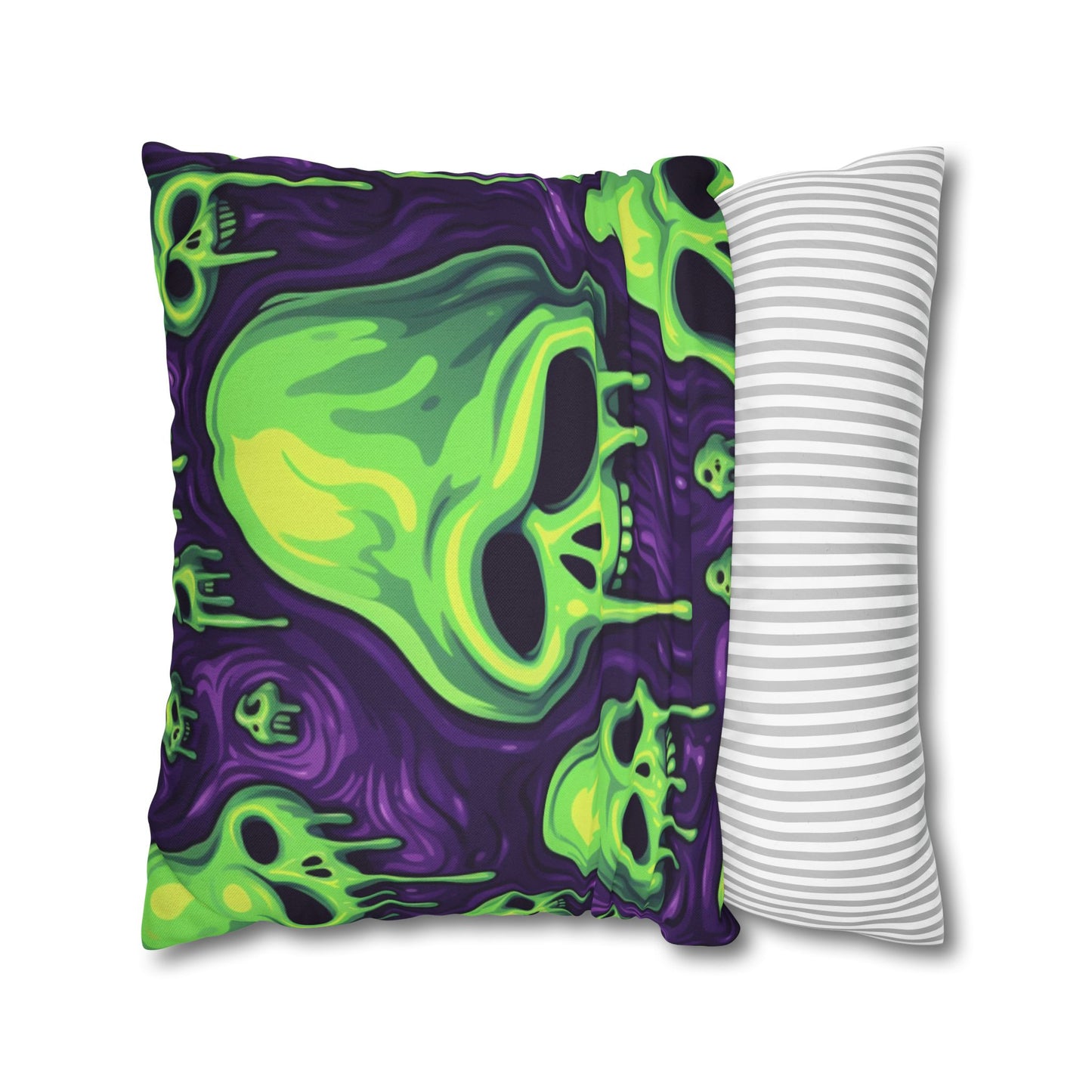 Halloween Slime Skull Green Skeletons Scary Horror Pattern - Spun Polyester Square Pillow Case