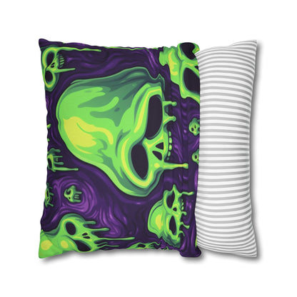 Halloween Slime Skull Green Skeletons Scary Horror Pattern - Spun Polyester Square Pillow Case