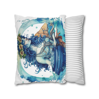 Artistic Aquarius Zodiac - Watercolor Water-Bearer Depiction - Spun Polyester Square Pillow Case