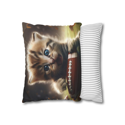 Football Kitten Touchdown: Tabby's Winning Play Sport Game - Spun Polyester Square Pillow Case