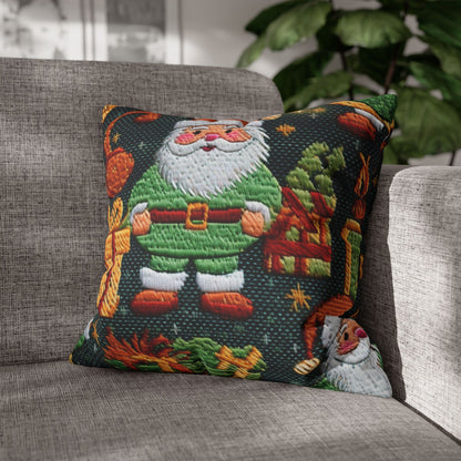 Christmas Santa Claus - Embroidered Presents - Festive Winter Wonderland - Deck the Halls Design - Spun Polyester Square Pillow Case